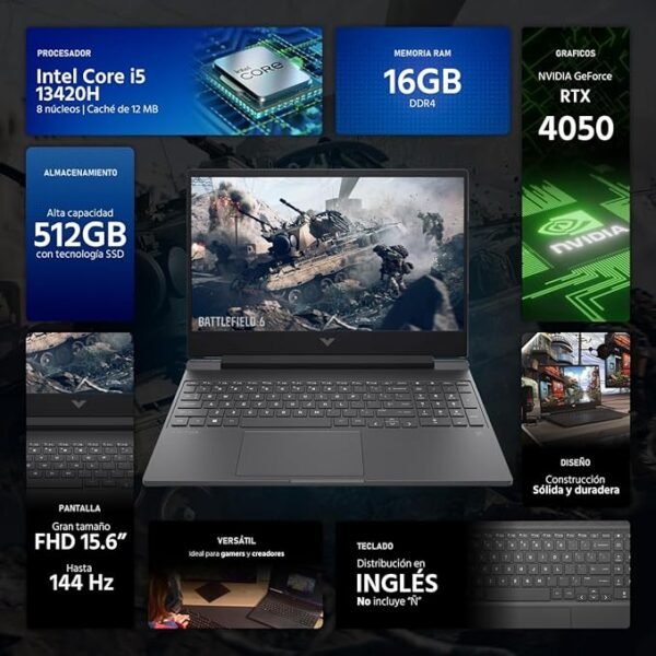 HP VICTUS 15 fa2082WM i5 13450H  16Go 512Go RTX 4050 6Go 15.6 IPS 144hz w11